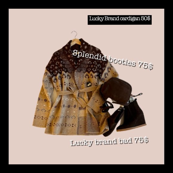 LUCKY BARND LEATHER BAG AND CARDIGAN + SPLENDID BOOTIES - Picture 1 of 5